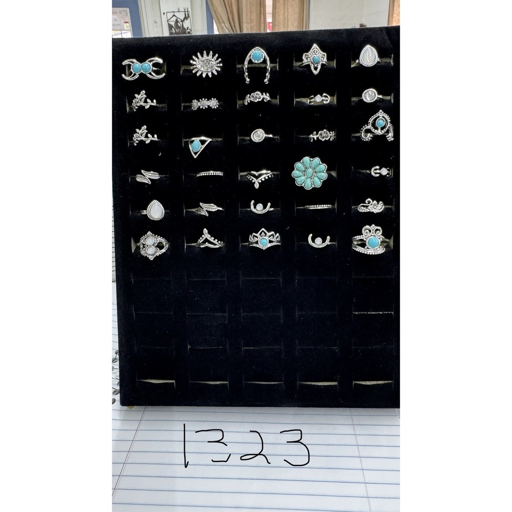 Wholesale Lot Of 30 Rings Costume Silver Turquoise Onyx Blue In Mixed Sizes